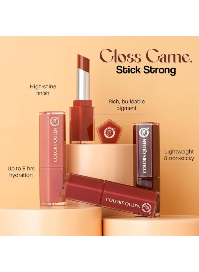 COLORS QUEEN Gloss Stick | Lightweight & Non-Sticky Lip Gloss | Smooth 8 Hrs Hydrating Formula | High Shine Lipstick for Women Enriched with Shea Butter, Vitamin E & Squalane (08 - Fenty Glow, 3.6g) - Image 3