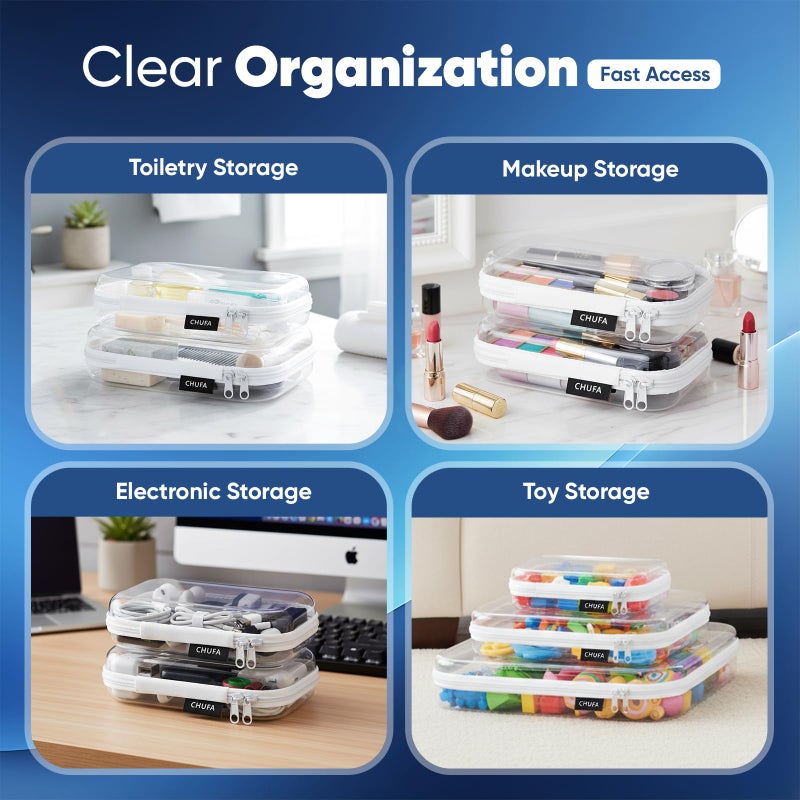 chufa 6 Pack Clear Hard Shell Zipper Case, See-Through Hard Plastic Organizer Pouches for Travel â€“ Toiletries, Makeup, Electronics & Pencils, Crush-Resistant Storage, 3 Sizes (2 Small/2 Medium/2 Large) - Image 5