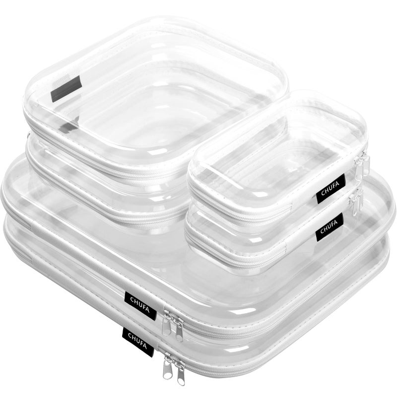 chufa 6 Pack Clear Hard Shell Zipper Case, See-Through Hard Plastic Organizer Pouches for Travel â€“ Toiletries, Makeup, Electronics & Pencils, Crush-Resistant Storage, 3 Sizes (2 Small/2 Medium/2 Large) - Image 1