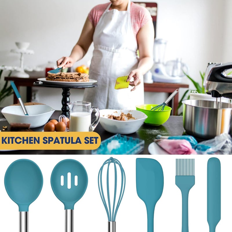 Fungun Silicone Cooking Utensil Set, Non-stick Kitchen 24 Pcs Cookware, Heat Resistant , Silicone Kitchen Tools Gift with Stainless Steel Handle (Blue-24pcs） - Image 5