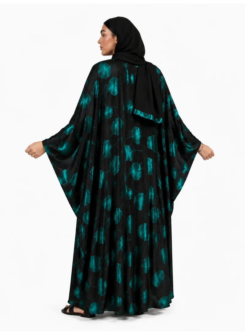 عباءات ريم All Over Shimmer Print Abaya with Inner Dress & Matching Sheila
