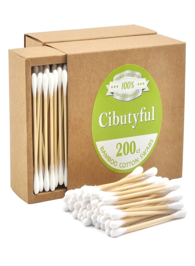Cibutyful Cotton Swabs 400 count Double Round Tips Cotton Swabs With Strong wooden Sticks Ear Swabs Cotton Sticks with 3.0 Inch Bamboo Stick - Image 1