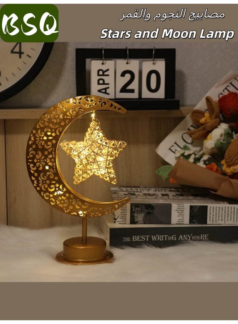 BSQ Ramadan Decorative LED Lights | Moon and Star Table Lamp | Moon Light | Magic Moon Light | Bedroom Half-Moon Light | Wireless Ramadan Moon-Shaped Table Lamp | Bedside Night Light | Suitable for Bedroom, Dining Room, Living Room, Party, Children's Room, and Office Decoration - Image 1