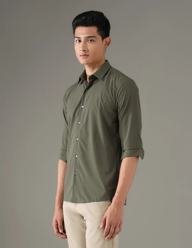 Arrow Olive Slim Fit Seersucker Shirt for Men | Best Price UAE