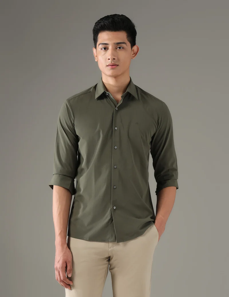 Arrow Olive Slim Fit Seersucker Shirt for Men | Best Price UAE