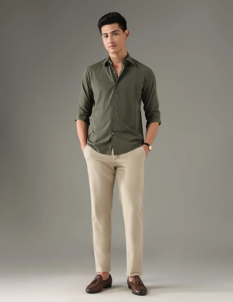 Arrow Olive Slim Fit Seersucker Shirt for Men | Best Price UAE