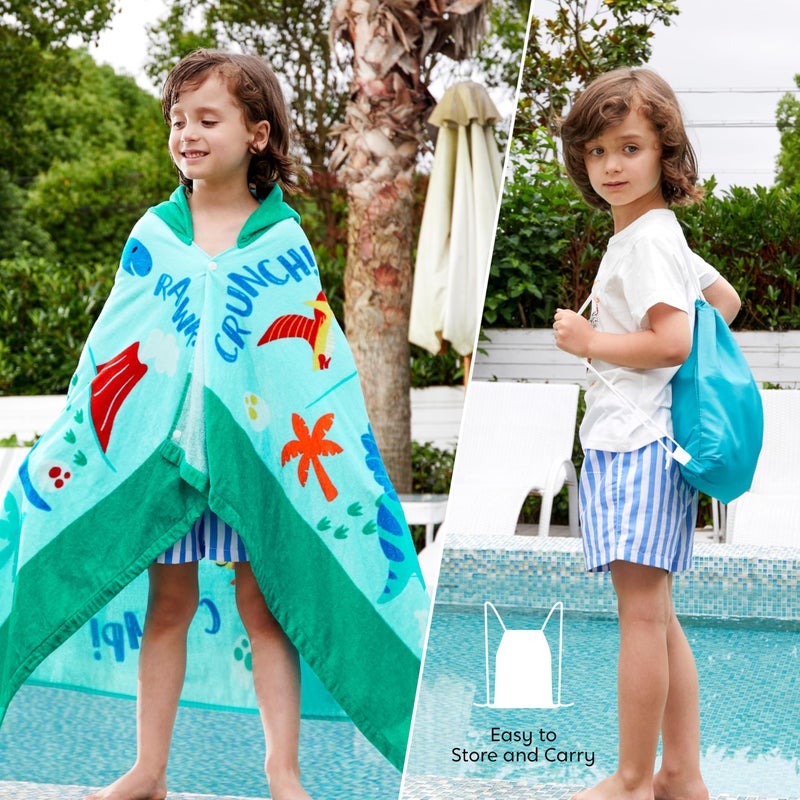 Joiedomi Dinosaur Hooded Towels for Kids Soft 100% Cotton Kids Beach Towel 30" x 50" for 3-10 Years Boy Girl Beach Hooded Poncho Absorbent Pool Toddler Swim Bath Wrap - Image 2