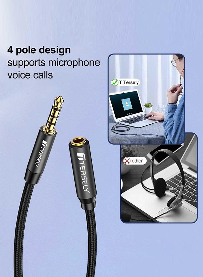 Tersely 3.5mm Gold-Plated 1M/3.3FT Audio MIC 4-Pole TRRS Extension Cable Aux Cord, [1 Pack] Nylon Braided Male to Female for Headphones,Car Home Stereos,Speaker,iPod,Samsung,Sony,Tablets & More - Image 3