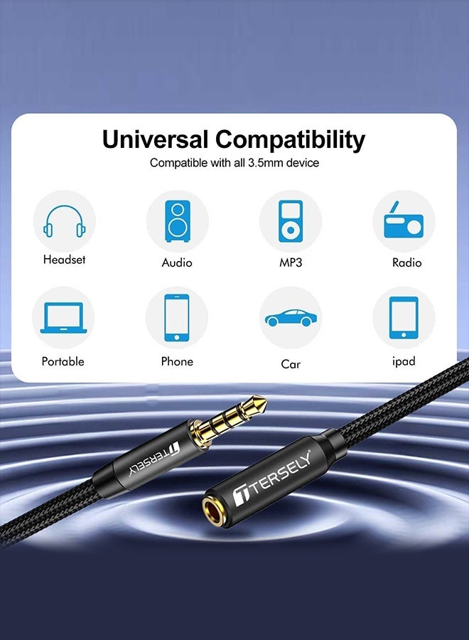 Tersely 3.5mm Gold-Plated 1M/3.3FT Audio MIC 4-Pole TRRS Extension Cable Aux Cord, [1 Pack] Nylon Braided Male to Female for Headphones,Car Home Stereos,Speaker,iPod,Samsung,Sony,Tablets & More - Image 2