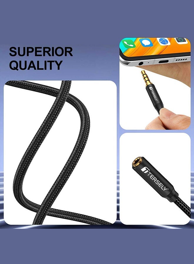 Tersely 3.5mm Gold-Plated 1M/3.3FT Audio MIC 4-Pole TRRS Extension Cable Aux Cord, [1 Pack] Nylon Braided Male to Female for Headphones,Car Home Stereos,Speaker,iPod,Samsung,Sony,Tablets & More - Image 4