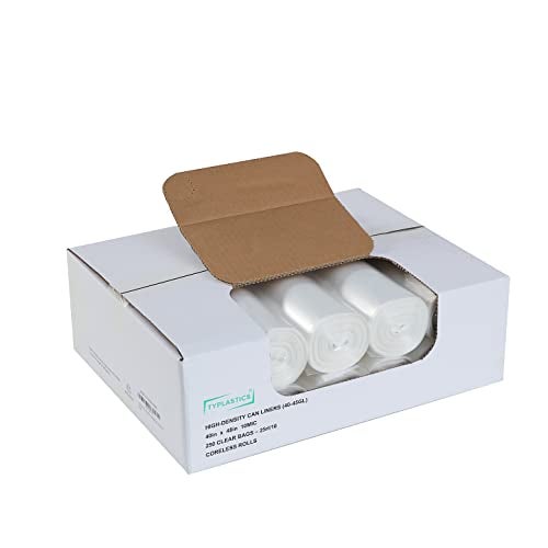 TYPLASTICS 40-45 Gallon Clear Trash Can Liners - 40" x 48" – High Density Garbage Bags - Case of 250 – Multipurpose for Office, Outdoor, Recycling, Industrial and Commercial - Image 1