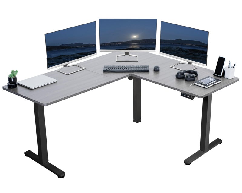 VIVO Electric Corner LShaped 63 x 55 in Standing Desk Memory Height Adjustment Dark Gray Top Black Frame DESKE3CTG