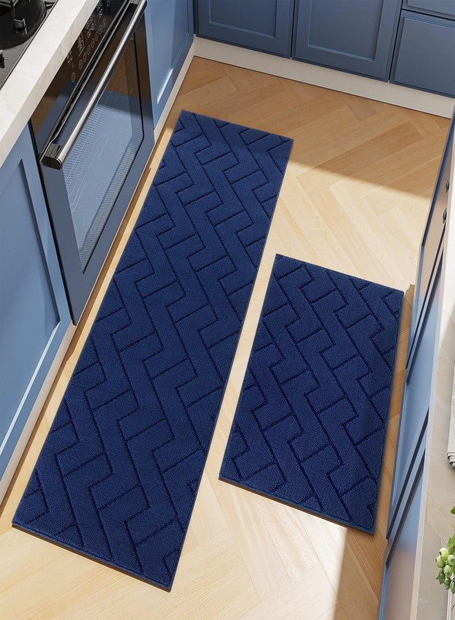 hicorfe Kitchen Rugs and Mats Sets,2 Pieces Super Absorbent Polypropylene Non-Slip Rug,Soft Comfort Floor Mat,Washable for Kitchen,Hallway,Office,Sink,Laundry(24" x 35"+24" x 71",Navy Blue) - Image 1