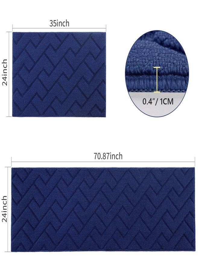 hicorfe Kitchen Rugs and Mats Sets,2 Pieces Super Absorbent Polypropylene Non-Slip Rug,Soft Comfort Floor Mat,Washable for Kitchen,Hallway,Office,Sink,Laundry(24" x 35"+24" x 71",Navy Blue) - Image 2