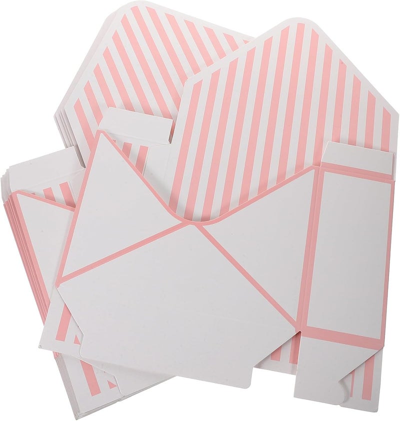 LOLIPPYY 10pcs White and Pink Striped Envelope Flower Box Set, Foldable Paper Flower Packaging Holder for Fresh Bouquet Wrapping, Festival Storage Container - Image 1