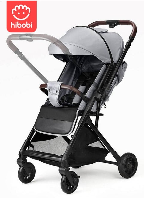Baby Stroller, Reversible Handle, Full Recline Seat, 5-Point Harness, Adjustable Footrest & Canopy, Compact Fold Design, Lightweight Stroller for 0-3 Years, Grey
