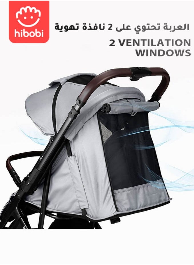 Baby Stroller, Reversible Handle, Full Recline Seat, 5-Point Harness, Adjustable Footrest & Canopy, Compact Fold Design, Lightweight Stroller for 0-3 Years, Grey