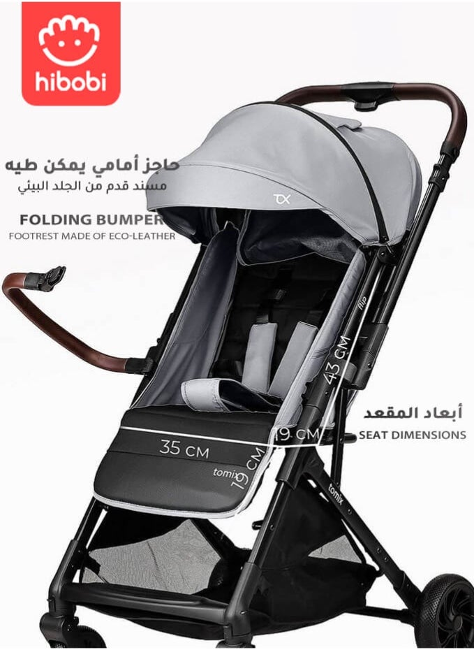 Baby Stroller, Reversible Handle, Full Recline Seat, 5-Point Harness, Adjustable Footrest & Canopy, Compact Fold Design, Lightweight Stroller for 0-3 Years, Grey