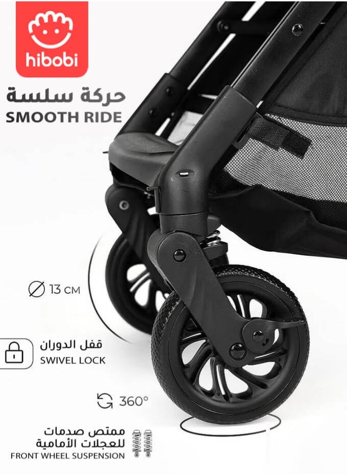 Baby Stroller, Reversible Handle, Full Recline Seat, 5-Point Harness, Adjustable Footrest & Canopy, Compact Fold Design, Lightweight Stroller for 0-3 Years, Grey