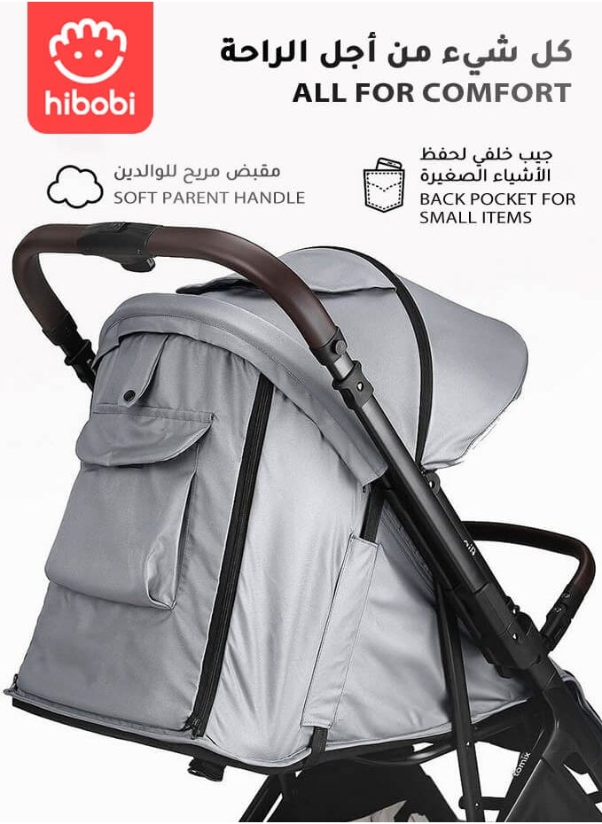 Baby Stroller, Reversible Handle, Full Recline Seat, 5-Point Harness, Adjustable Footrest & Canopy, Compact Fold Design, Lightweight Stroller for 0-3 Years, Grey