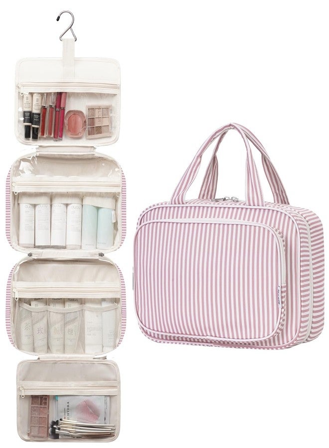 Narwey Hanging Toiletry Bag for Women Toiletries Bag for Travel Size Essentials Accessories, C-Dusty Pink Stripe, Large - Image 4