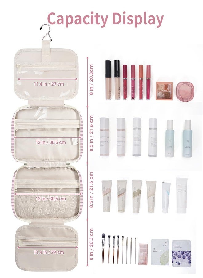 Narwey Hanging Toiletry Bag for Women Toiletries Bag for Travel Size Essentials Accessories, C-Dusty Pink Stripe, Large - Image 5