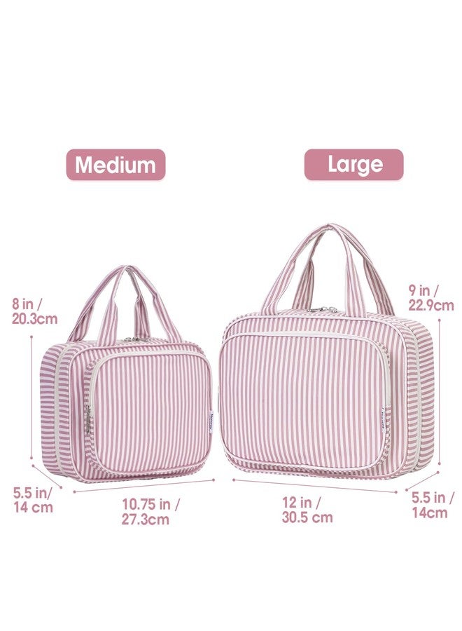 Narwey Hanging Toiletry Bag for Women Toiletries Bag for Travel Size Essentials Accessories, C-Dusty Pink Stripe, Large - Image 2