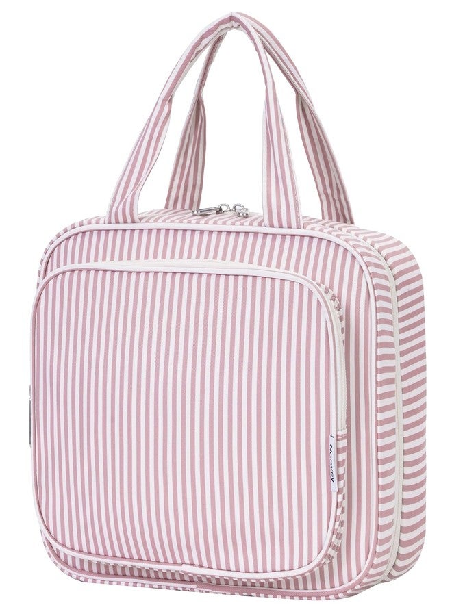 Narwey Hanging Toiletry Bag for Women Toiletries Bag for Travel Size Essentials Accessories, C-Dusty Pink Stripe, Large - Image 1
