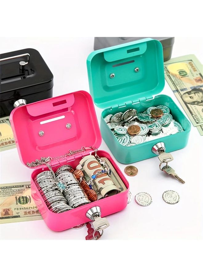 Green Secure Metal Key Lock Storage Box Adult Penny Bank Coin Saver Cash Register - Image 5