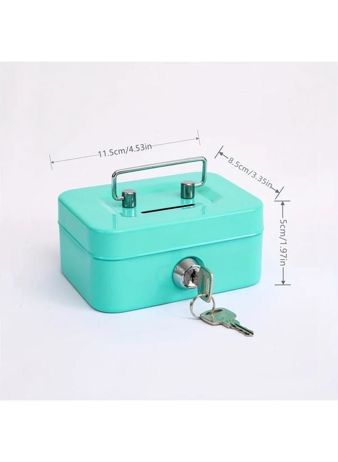 Green Secure Metal Key Lock Storage Box Adult Penny Bank Coin Saver Cash Register - Image 1