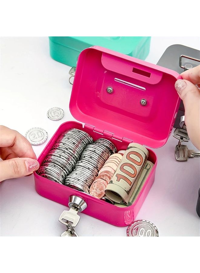 Green Secure Metal Key Lock Storage Box Adult Penny Bank Coin Saver Cash Register - Image 2