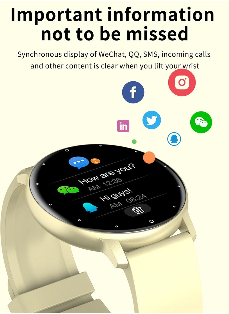RollsTimi  - Men's Round Bluetooth Smartwatch, 1.28 Inch Full Screen Touch, Answer/Make Calls, Message And Event Reminders, Exercise Sleep Heart Rate Monitoring, Support Multiple Languages, Android 5.0 And IOS 9.0 And Above Universal, RT ZL02 Pro Yellow - Image 1