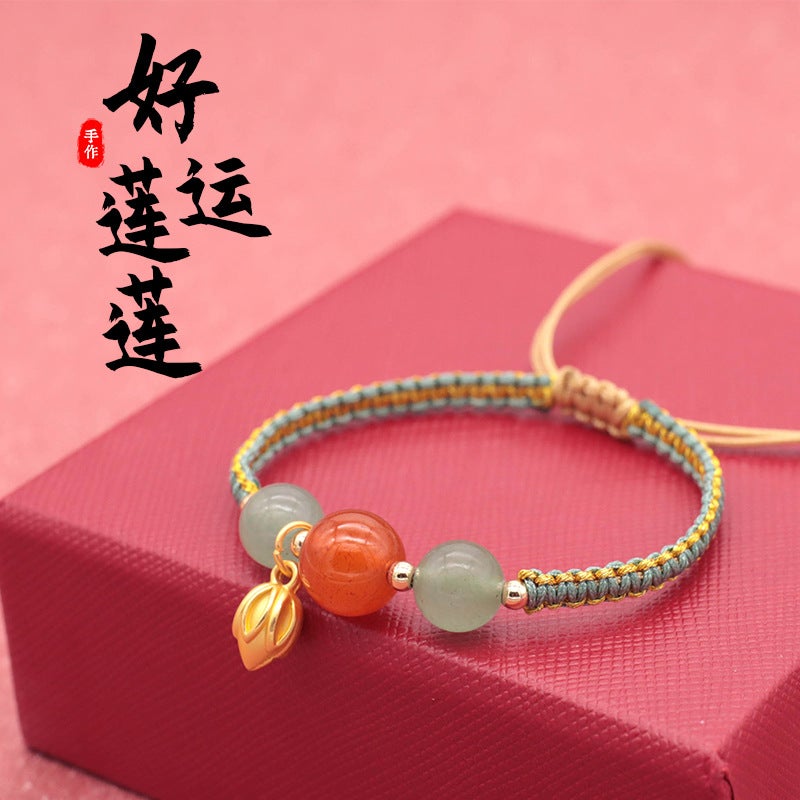 Original Design Nanhong Agate Red Rope Bracelet for Women Lucky Lotus 