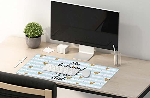 SSOIU Inspirational Quote Desk Mat,Large Mouse Pad 35.5" x 15.7" XXL Extended Gaming Mouse Pad Mat with Non-Slip Base Stitched Edge Mousepad for Computer,Office - She Believed she Could so she did - Image 5