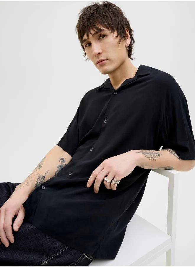 JACK & JONES Solid Resort Collar Short Sleeve Shirt