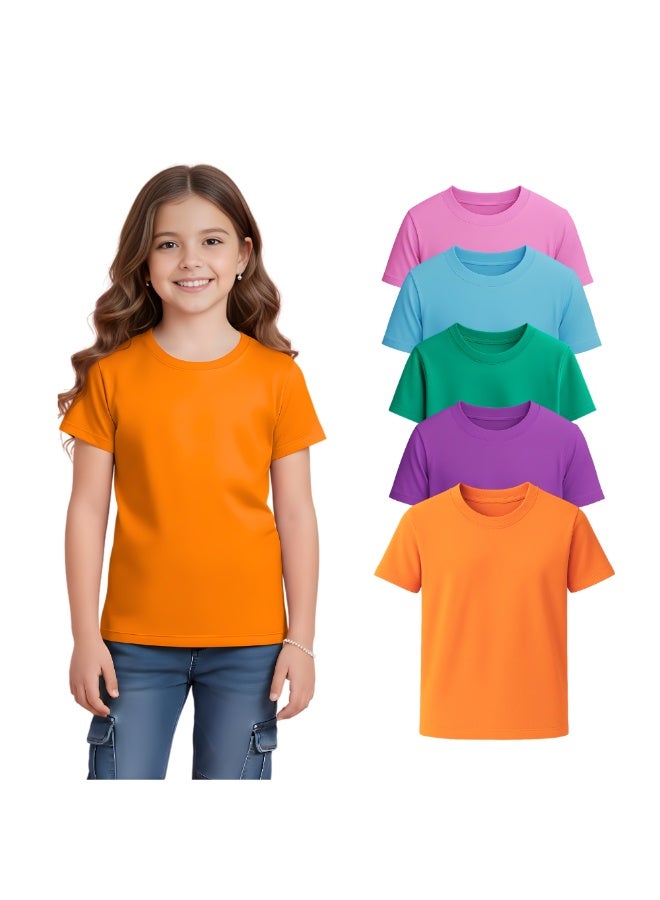 PRINTSHOP4ME Pack Of 5 Girls T-Shirts – Soft Cotton Round Neck Short Sleeve Tees For Daily Wear – Comfortable Fit For School,Daily Use,Outdoor Play, Weekend Trips And Travel - Image 1