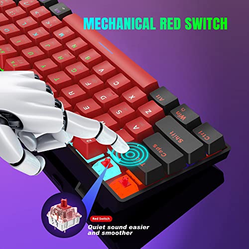 Snpurdiri 60% Wired Mechanical Keyboard, Mini Gaming Keyboard with 61 Keys for PC, Windows XP, Win 7, Win 10 (Black-Red, Red Switches) - Image 4