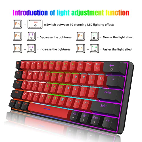 Snpurdiri 60% Wired Mechanical Keyboard, Mini Gaming Keyboard with 61 Keys for PC, Windows XP, Win 7, Win 10 (Black-Red, Red Switches) - Image 3
