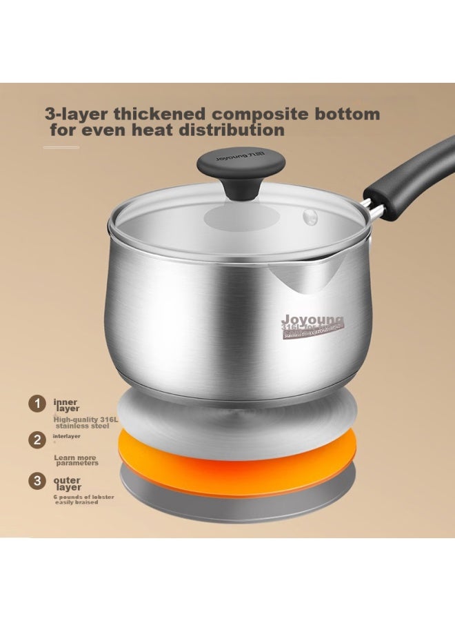 Joyoung Milk Pot And Baby Food Pot, 316l Stainless Steel, Suitable For Noodles And Heating Milk, Compatible With Gas And Induction Stoves, 18cm Small Soup Pot, Cj171 - Image 2
