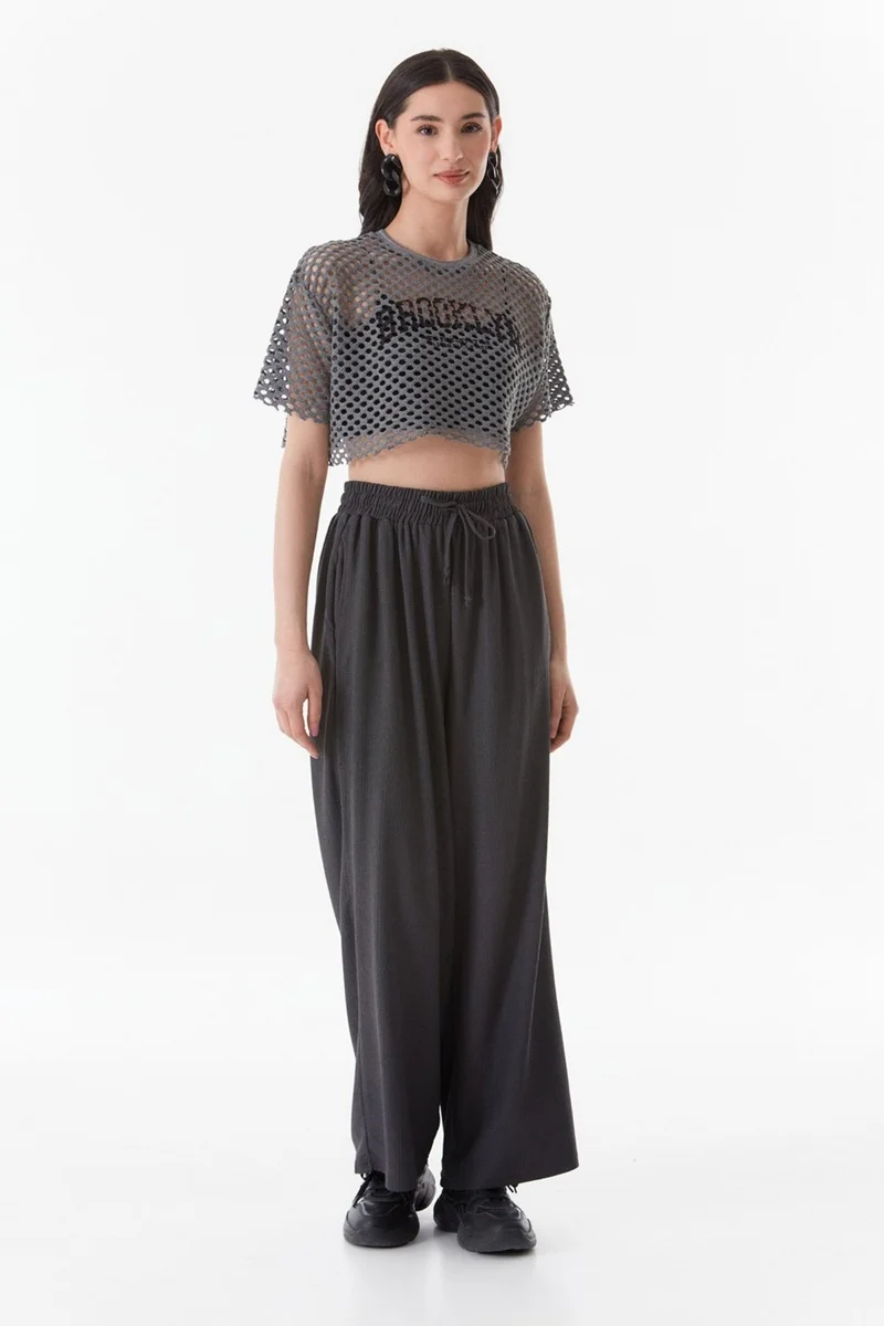 فولامودا Printed Openwork Knitwear Crop Blouse
