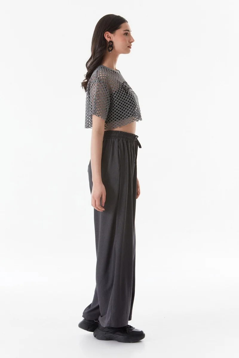 فولامودا Printed Openwork Knitwear Crop Blouse