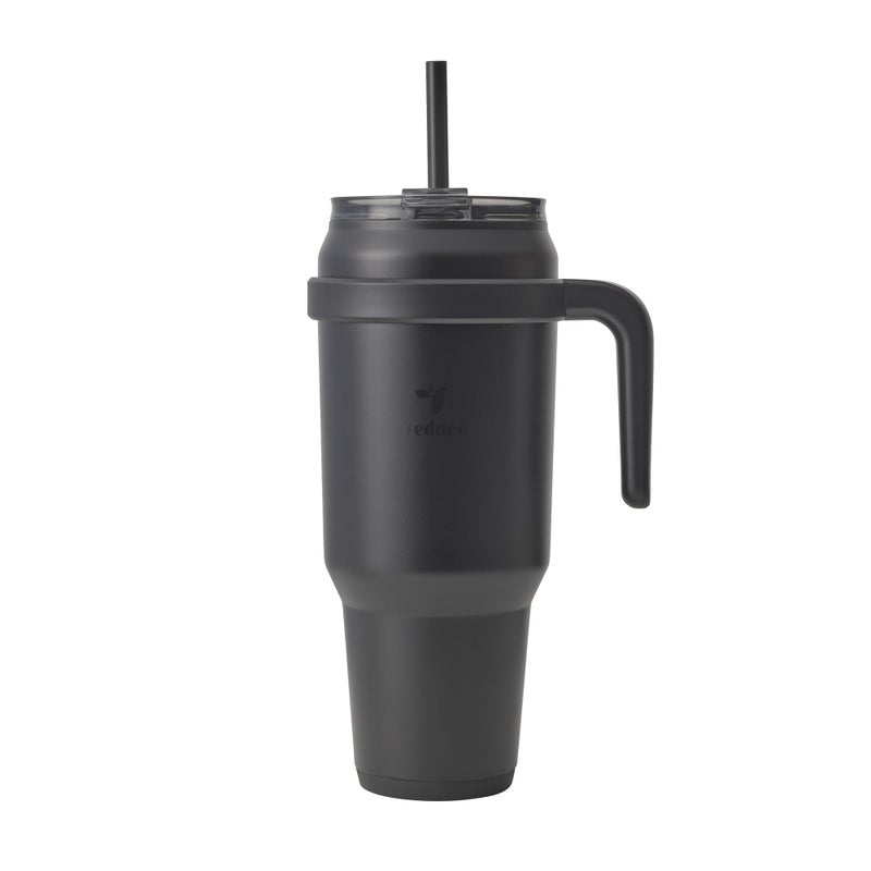 REDUCE 50 oz Stainless Steel Tumbler with Handle DualWall Vacuum Insulated Travel Mug SweatProof Lid Reusable Straw Keeps Drinks Cold for 24 Hrs Fits Cupholders Dishwasher Safe Black