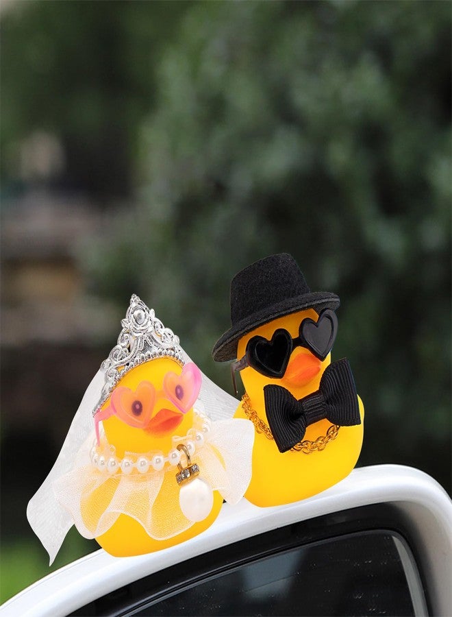 wonuu Pair Set of 2 Bride and Groom Rubber Ducks for Wedding Favors, Party Favors, Ceremony Gift Set, Marriage Souvenir, Marry Blessings, Aniversary Present, White Dess with Veil&Soft Top Hat - Image 2