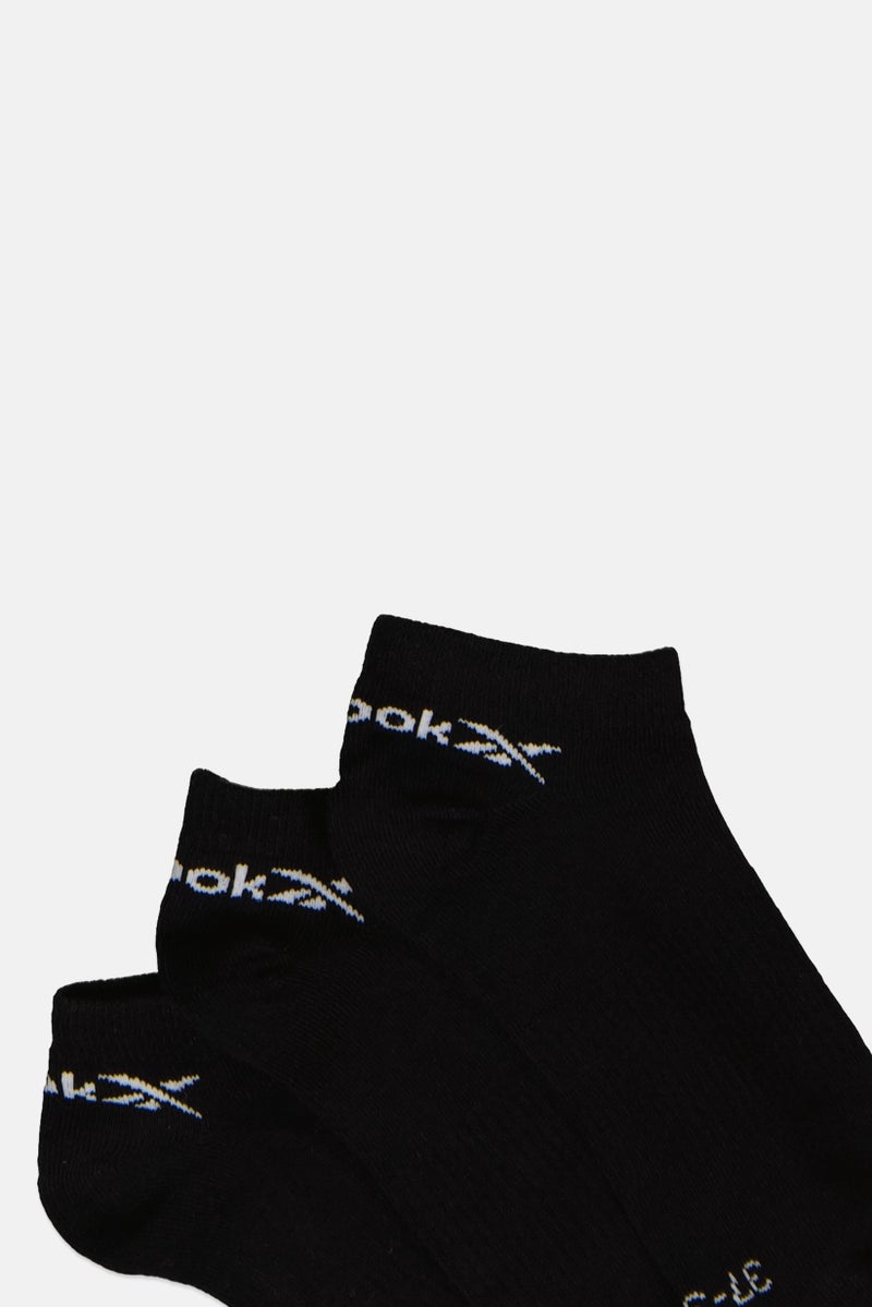 Reebok Men 3 Pairs Brand Logo Ankle Socks, Black - Image 2