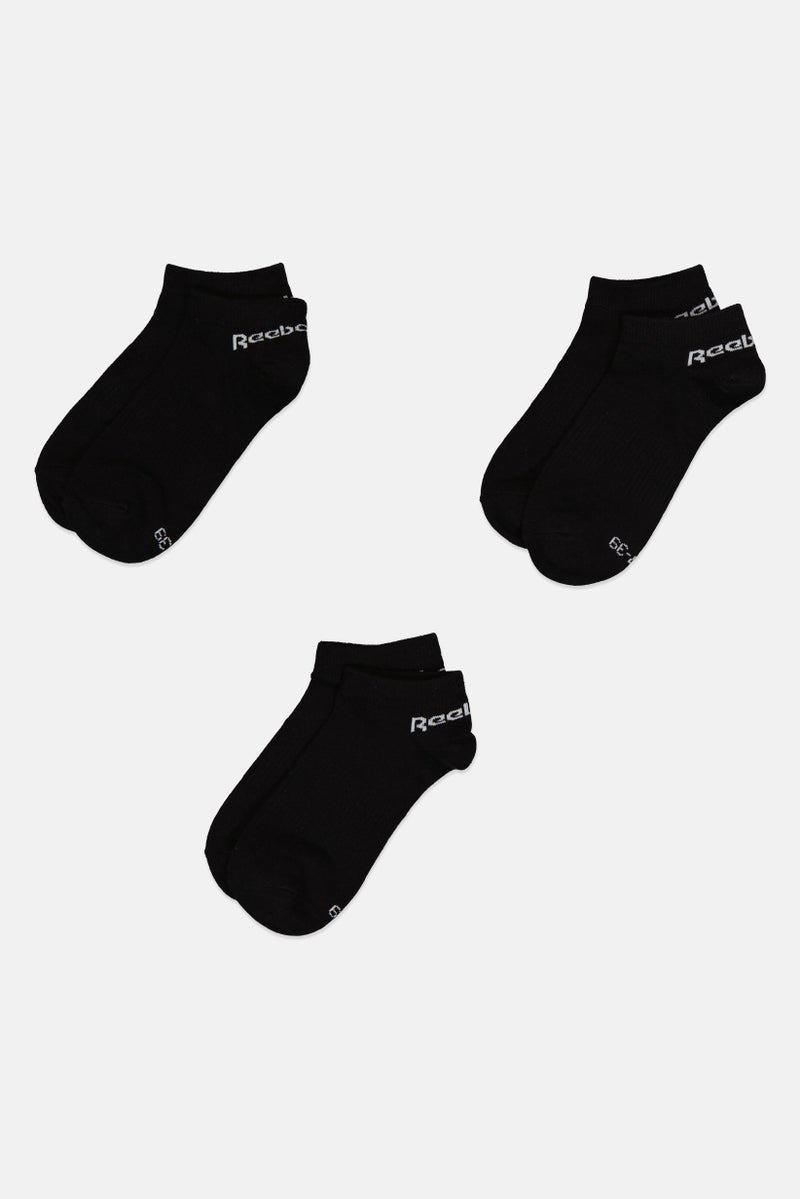 Reebok Men 3 Pairs Brand Logo Ankle Socks, Black - Image 3