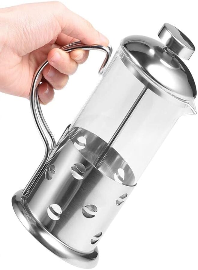 Fdit French French Coffee Maker with Frame and Handle and Lid Stainless Steel Teapot French Coffee Maker 600ml Clear Filter