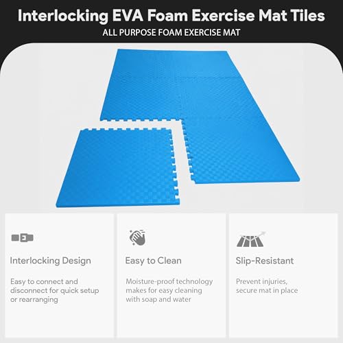 BalanceFrom Puzzle Exercise Mat 1/2" Thick, EVA Interlocking Foam Floor Tiles for Home Gym, Mat for Home Workout Equipment, Floor Padding for Kids, Blue, 24 in x 24 in x 1/2 in, 48 Sq Ft - 12 Tiles - Image 3