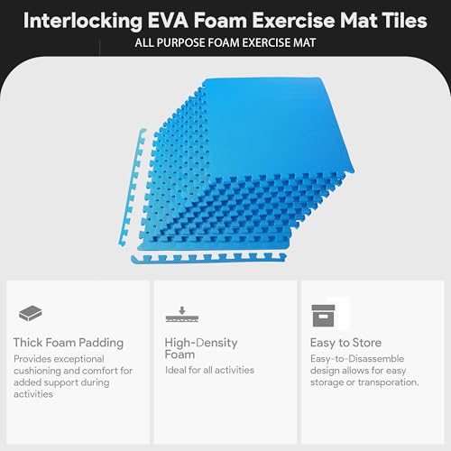 BalanceFrom Puzzle Exercise Mat 1/2" Thick, EVA Interlocking Foam Floor Tiles for Home Gym, Mat for Home Workout Equipment, Floor Padding for Kids, Blue, 24 in x 24 in x 1/2 in, 48 Sq Ft - 12 Tiles - Image 2