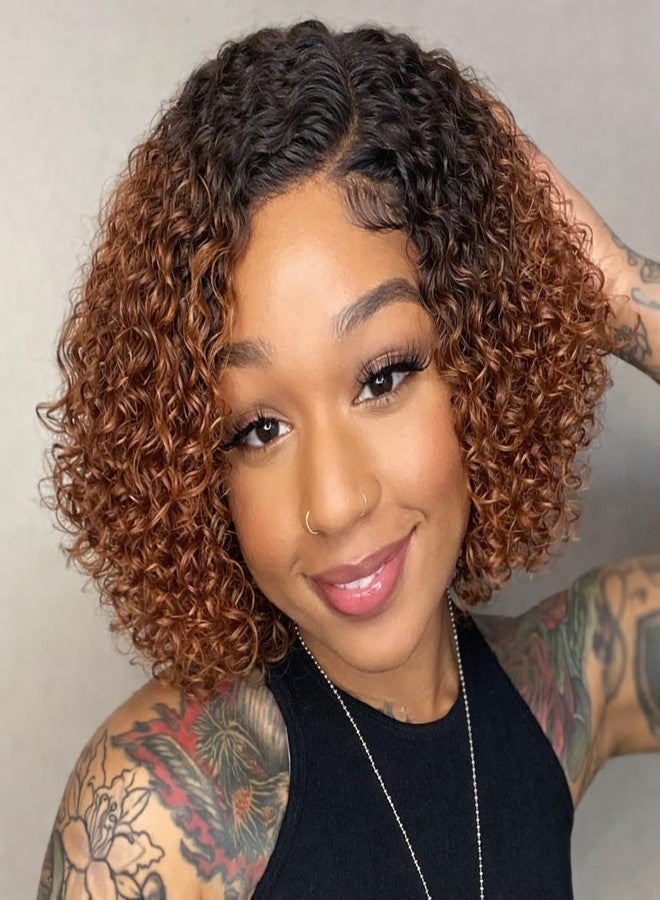 Apeasex Glueless Side Part Curly Wigs for Black Women 14 Inch Ombre Short Curly Bob Wig Human Hair T1B/30,Ready to Wear Glueless Wigs Human Hair Natural Everyday Look,Beginner Friendly - Image 1
