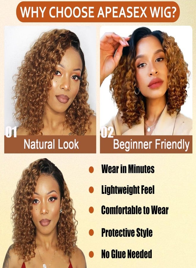 Apeasex Glueless Side Part Curly Wigs for Black Women 14 Inch Ombre Short Curly Bob Wig Human Hair T1B/30,Ready to Wear Glueless Wigs Human Hair Natural Everyday Look,Beginner Friendly - Image 5